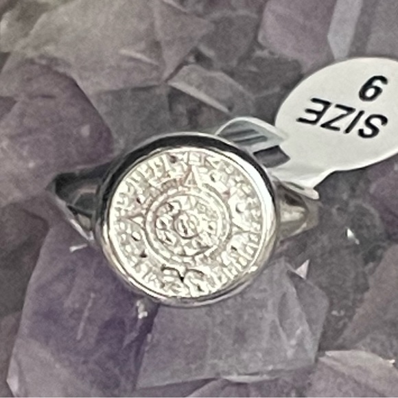 Size 9 sterling silver 925 Aztec Mayan calendar ring - Picture 1 of 6